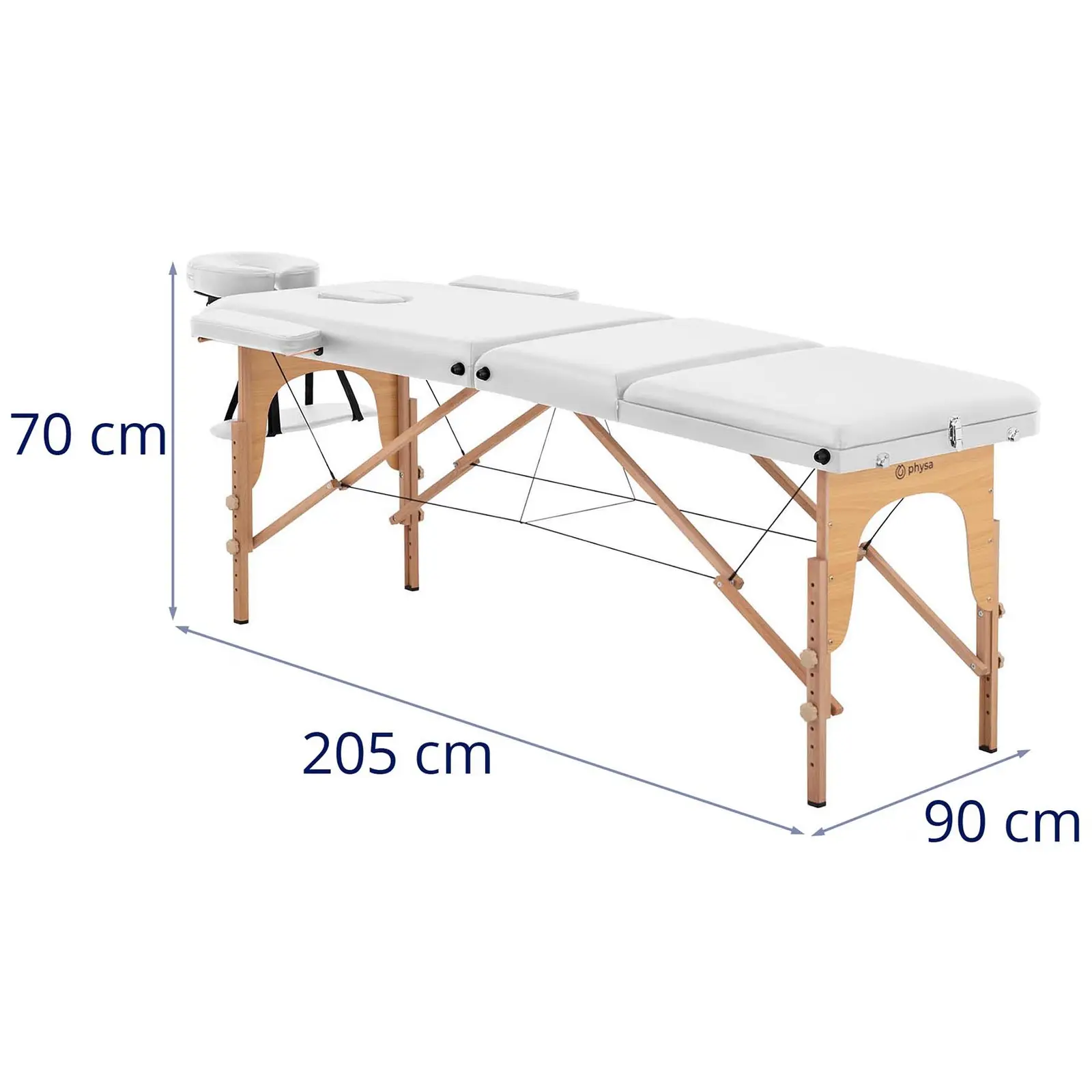 Πτυσσόμενο τραπέζι μασάζ - κεκλιμένο υποπόδιο - ξύλο οξιάς - πολύ φαρδύ (70cm) - λευκό