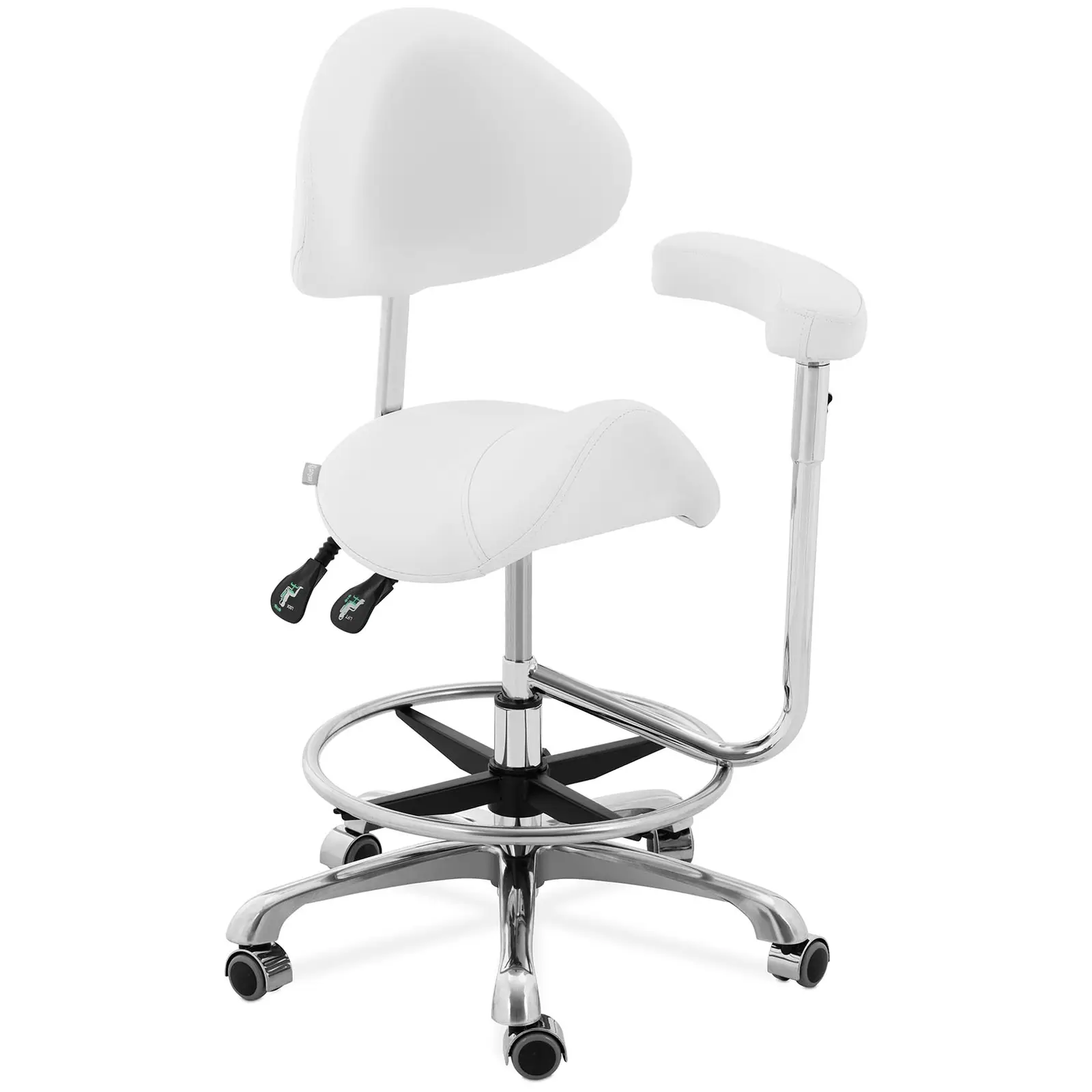 Καρέκλα σέλας με υποβραχιόνιο - ρυθμιζόμενη καθ' ύψος πλάτη και ύψος καθίσματος - 51 - 61 cm - 150 kg - White