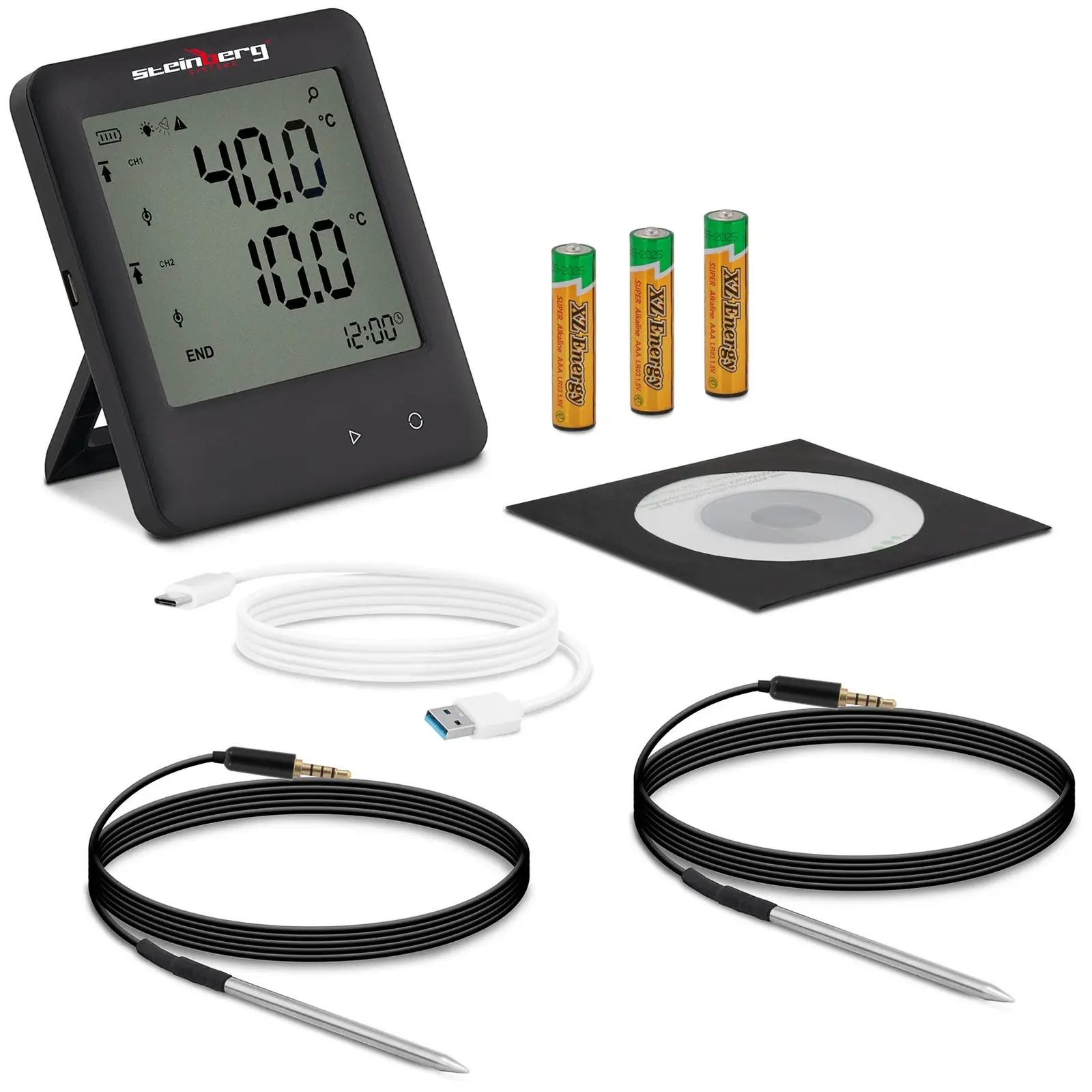 Καταγραφέας δεδομένων θερμοκρασίας - LCD - -200 έως +250 °C - 2 εξωτερικοί αισθητήρες