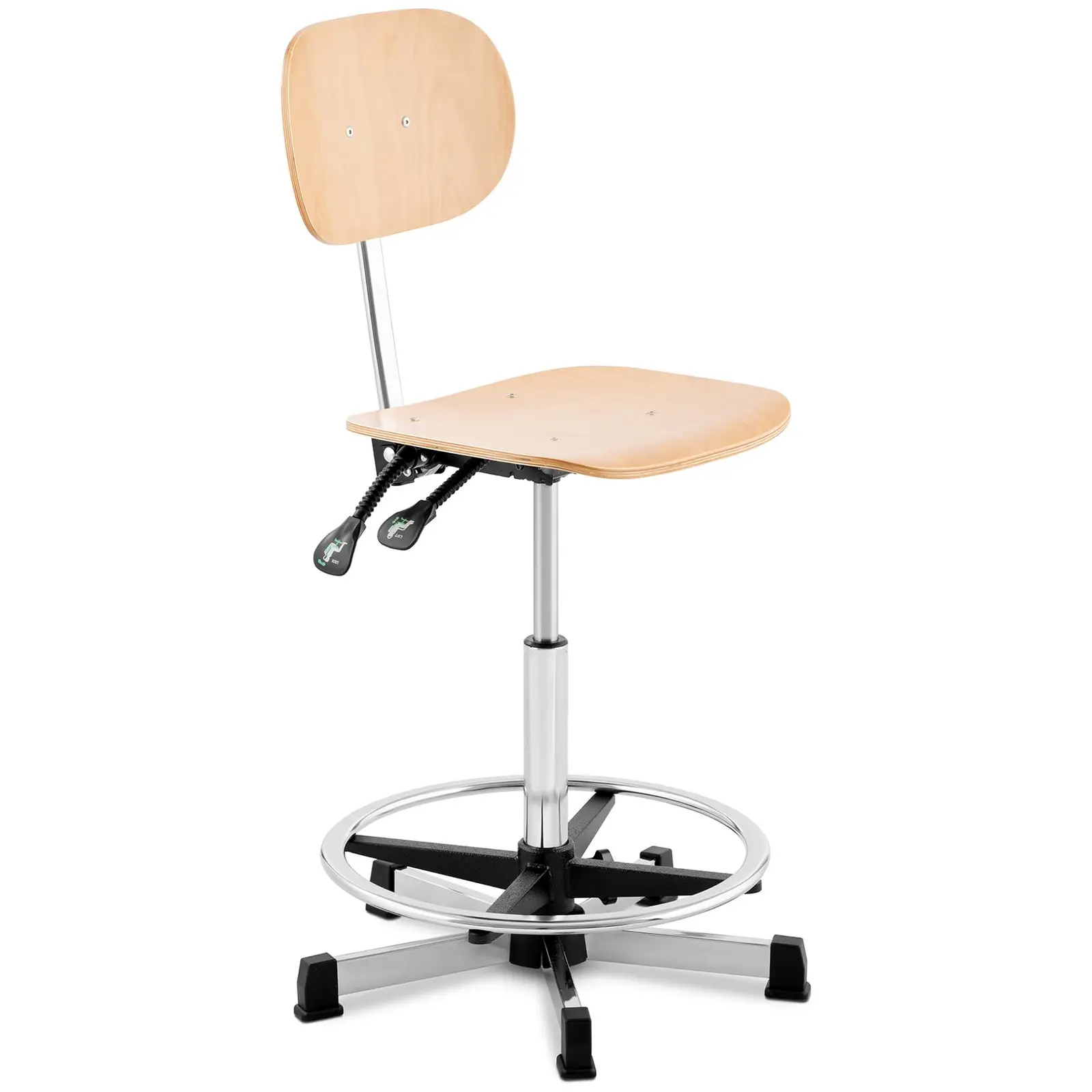Καρέκλα εργαστηρίου - 120 kg - Chrome, Wood - δαχτυλίδι ποδιού - ρυθμιζόμενο ύψος από 550 - 800 mm